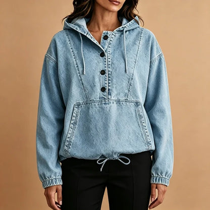 Women's Oversized Denim Button Hoodie