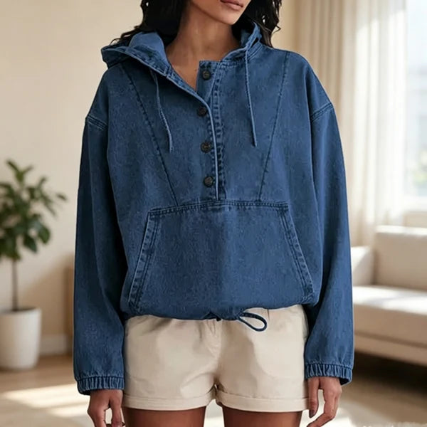 Women's Oversized Denim Button Hoodie