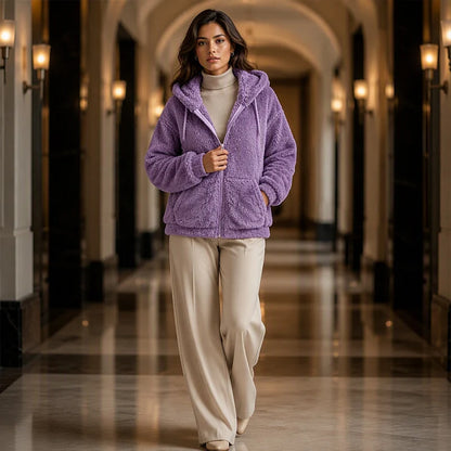 Women's Fluffy Hooded Zip Jacket