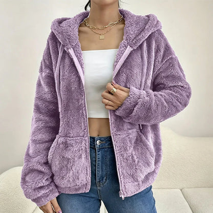 Women's Fluffy Hooded Zip Jacket