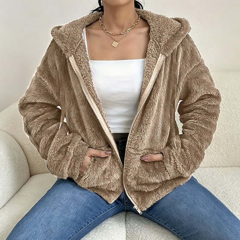 Women's Fluffy Hooded Zip Jacket