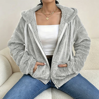 Women's Fluffy Hooded Zip Jacket