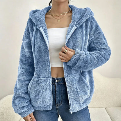 Women's Fluffy Hooded Zip Jacket