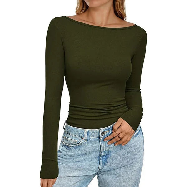 Women's Boat Neck Ribbed Knit Top