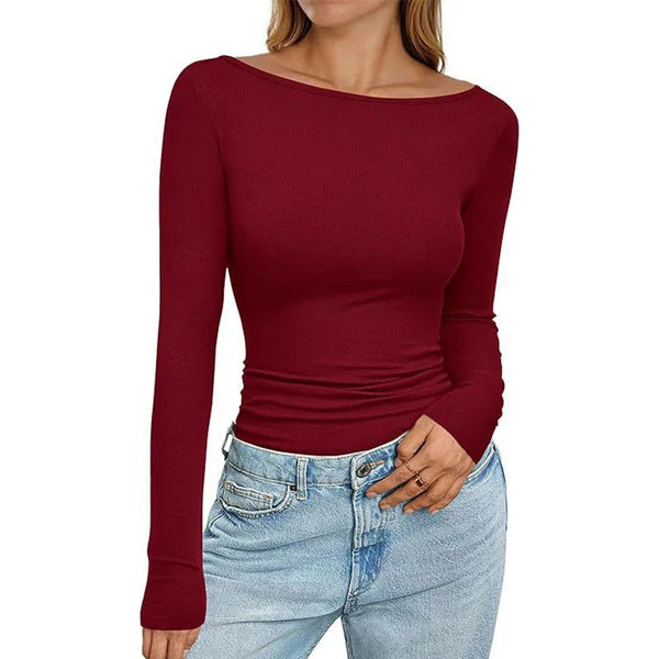 Women's Boat Neck Ribbed Knit Top