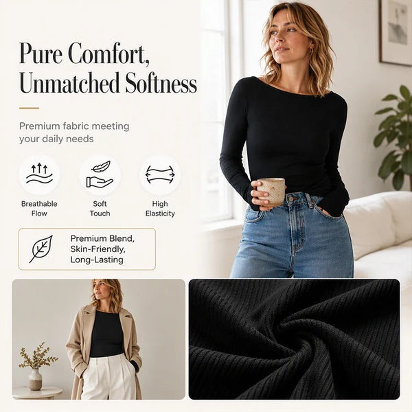 Women's Boat Neck Ribbed Knit Top