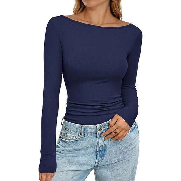 Women's Boat Neck Ribbed Knit Top
