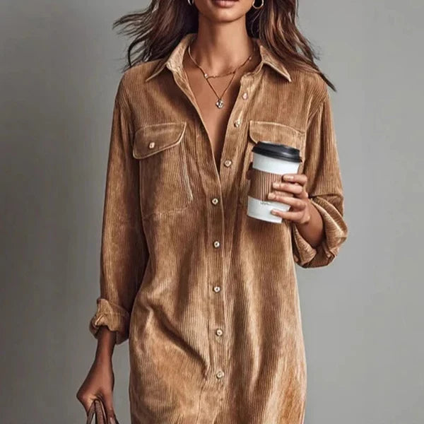 Women's Corduroy Button-Down Shirt Dress