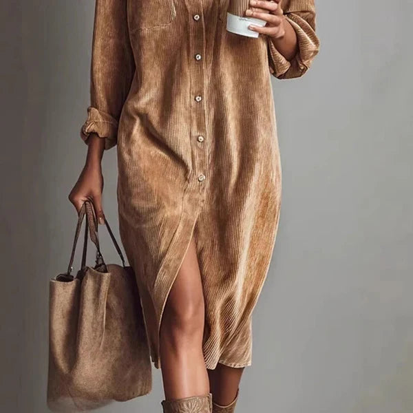 Women's Corduroy Button-Down Shirt Dress