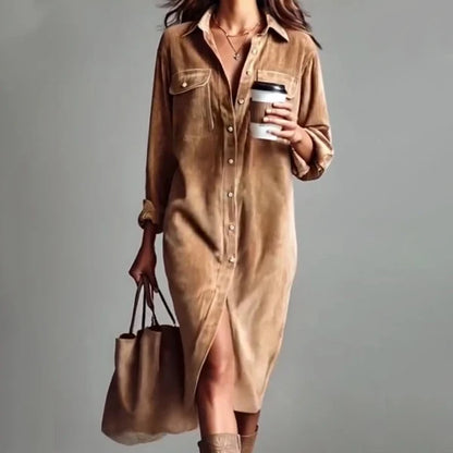 Women's Corduroy Button-Down Shirt Dress