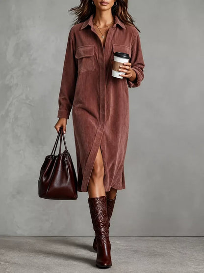 Women's Corduroy Button-Down Shirt Dress