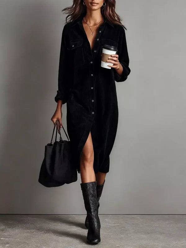 Women's Corduroy Button-Down Shirt Dress