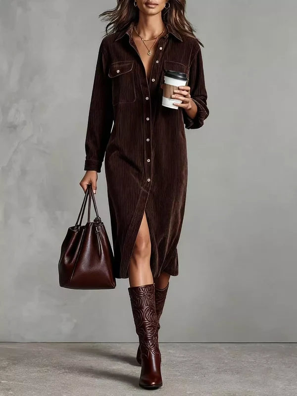 Women's Corduroy Button-Down Shirt Dress