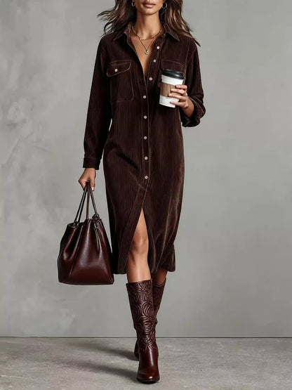 Women's Corduroy Button-Down Shirt Dress