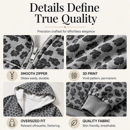 Women's Leopard Print Zip-Up Hoodie