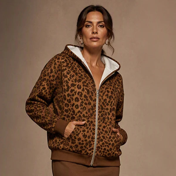 Women's Leopard Print Zip-Up Hoodie