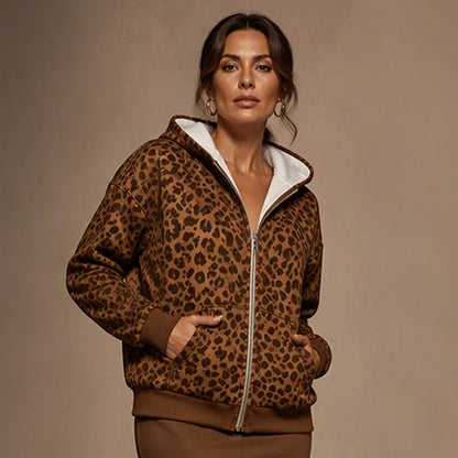 Women's Leopard Print Zip-Up Hoodie