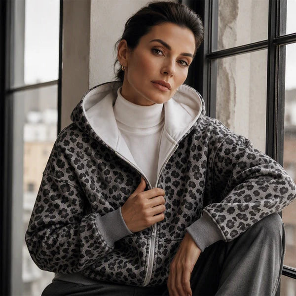 Women's Leopard Print Zip-Up Hoodie