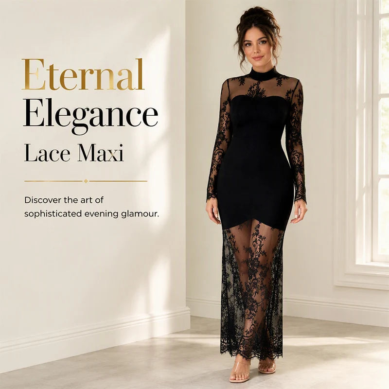 Women's Floral Lace High-Neck Maxi Dress