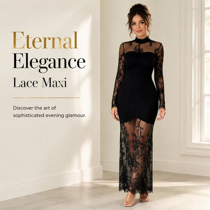 Women's Floral Lace High-Neck Maxi Dress