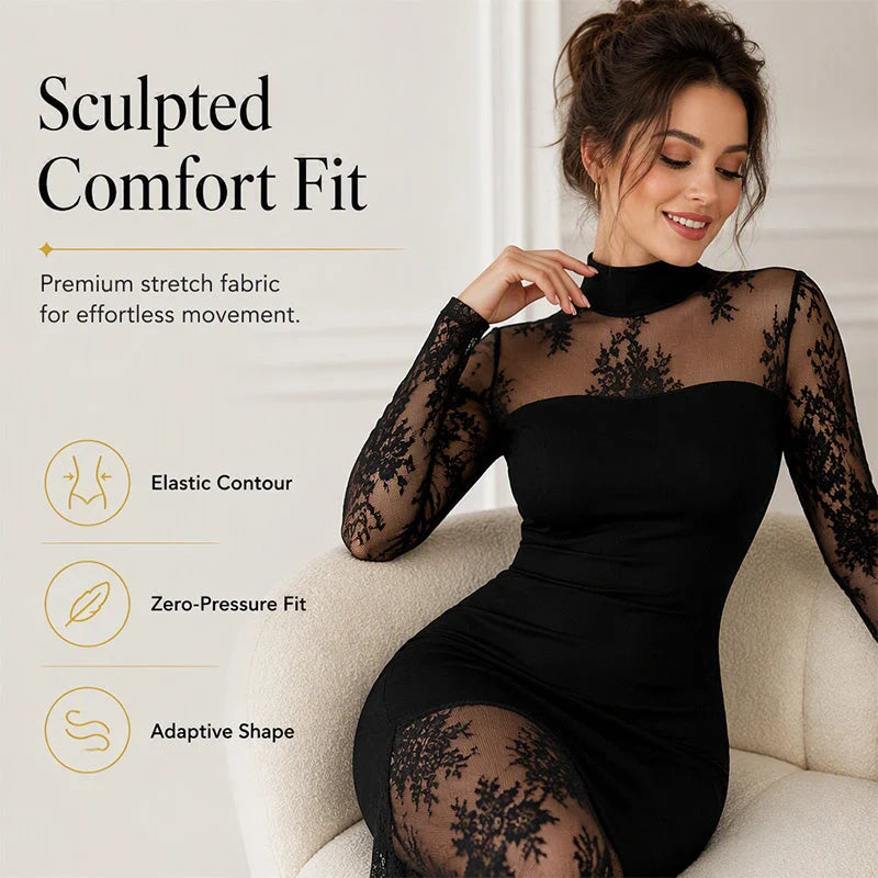 Women's Floral Lace High-Neck Maxi Dress