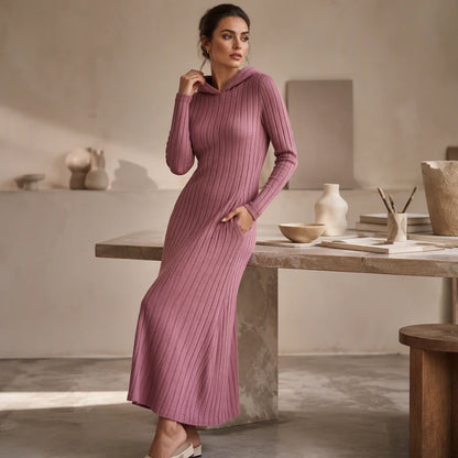 Women's Ribbed Hooded Maxi Dress