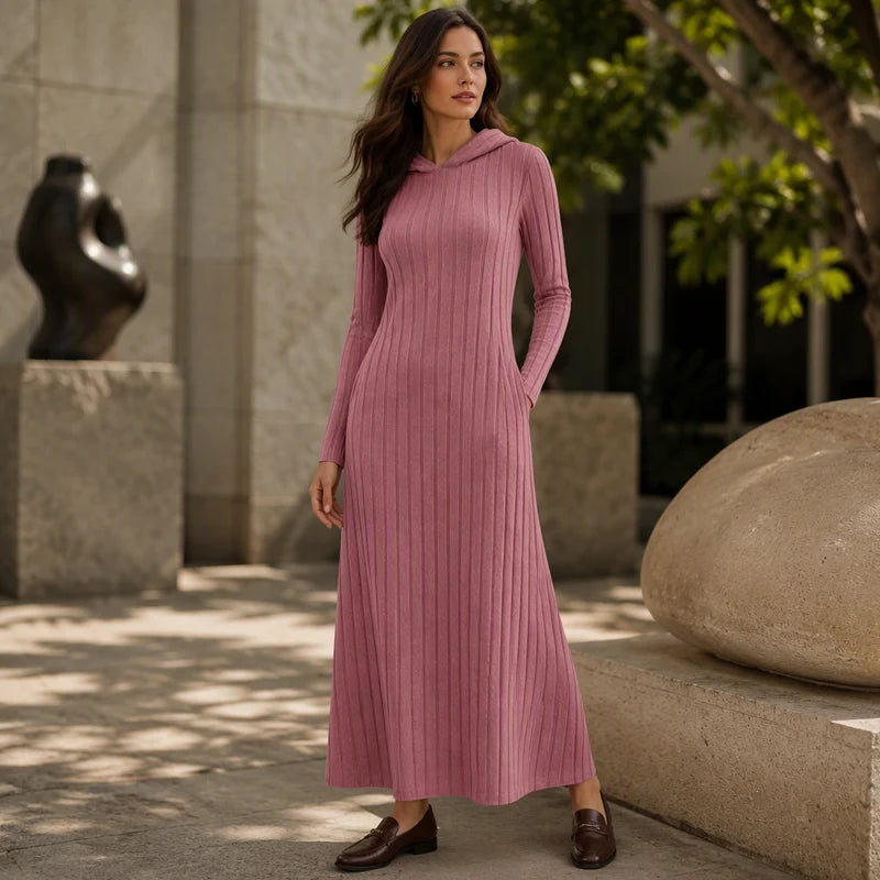 Women's Ribbed Hooded Maxi Dress