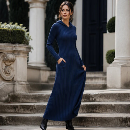 Women's Ribbed Hooded Maxi Dress