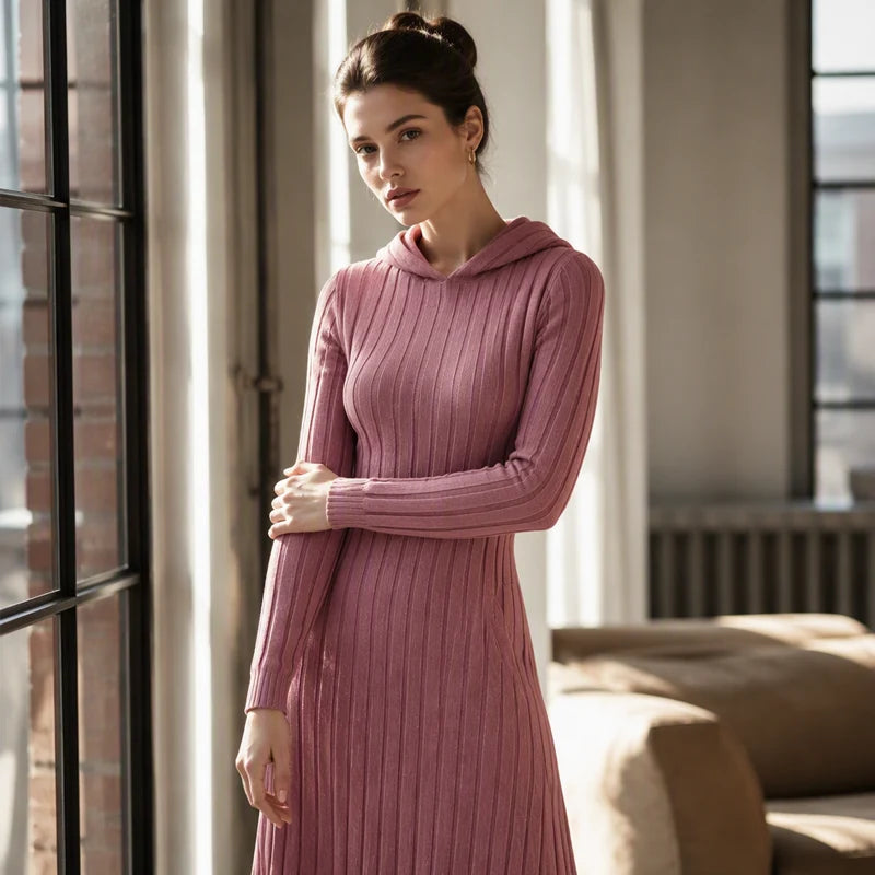 Women's Ribbed Hooded Maxi Dress