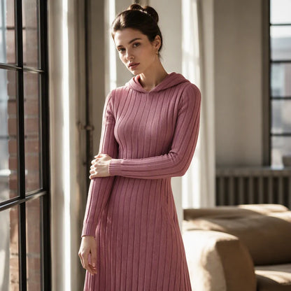 Women's Ribbed Hooded Maxi Dress