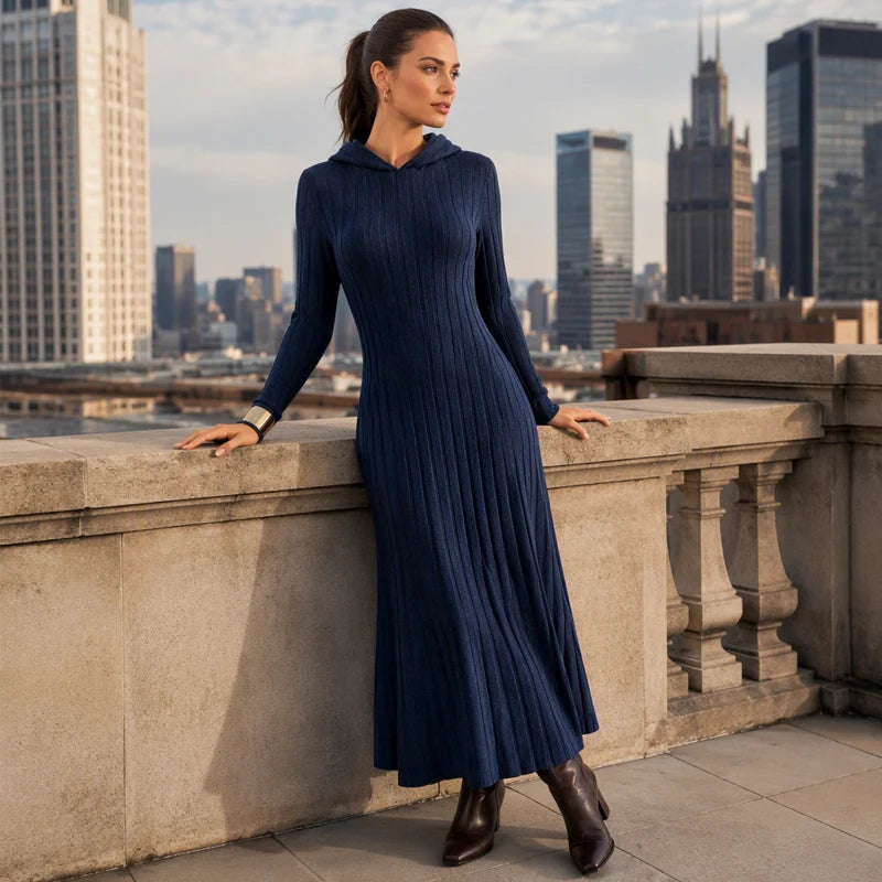 Women's Ribbed Hooded Maxi Dress