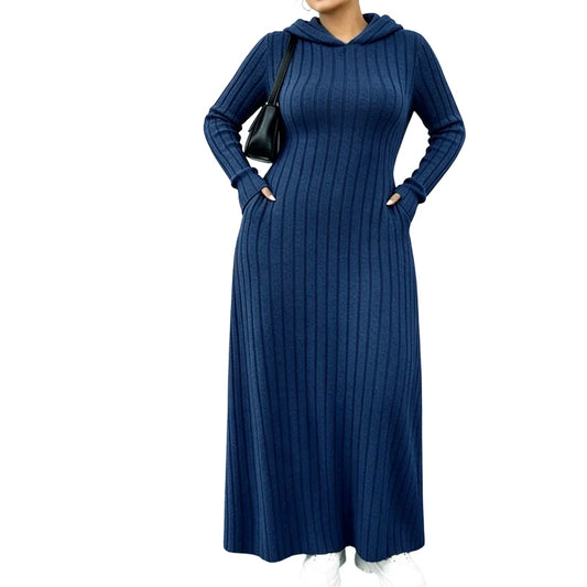 Women's Ribbed Hooded Maxi Dress