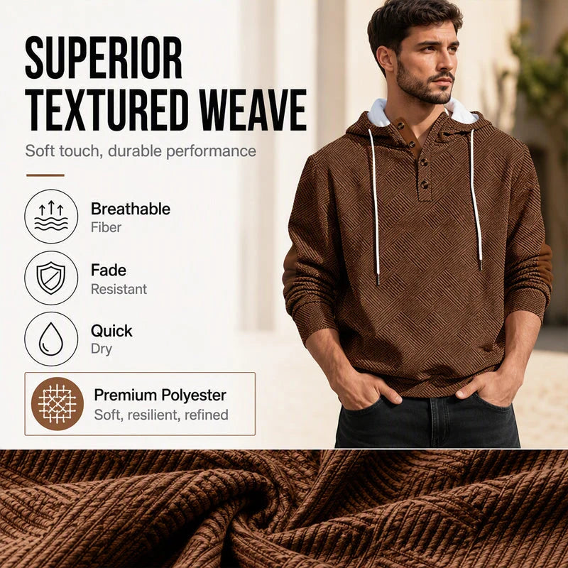 Men's Textured Jacquard Hooded Jumper