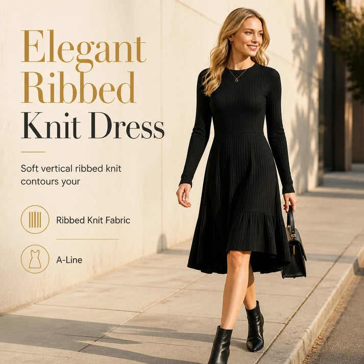 Women's Ribbed Ruffle Hem Midi Dress