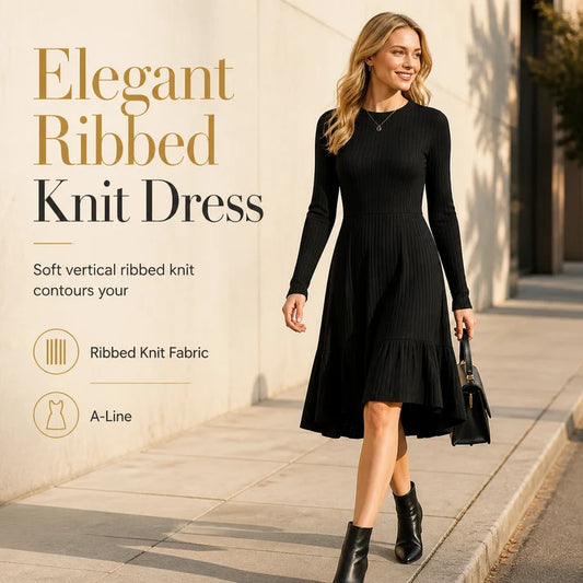 Women's Ribbed Ruffle Hem Midi Dress