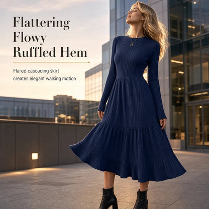 Women's Ribbed Ruffle Hem Midi Dress