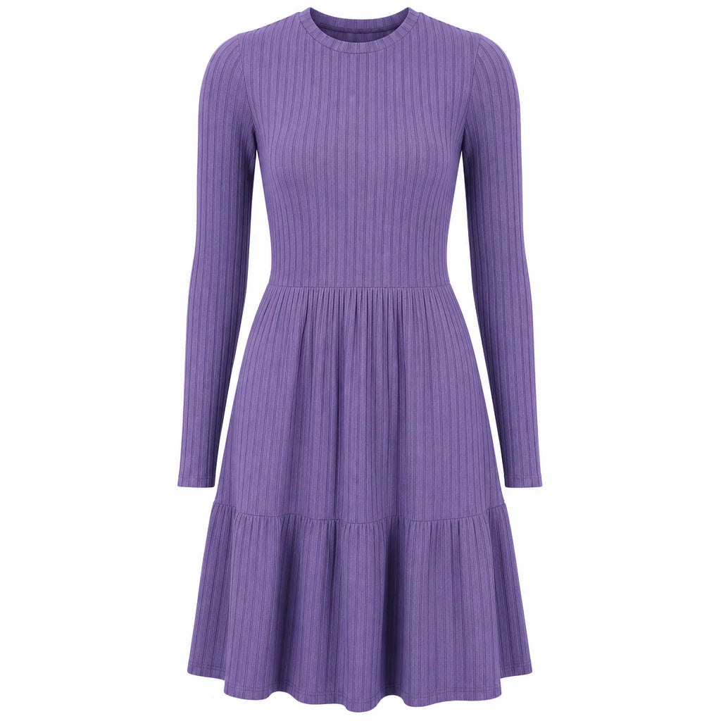 Women's Ribbed Ruffle Hem Midi Dress