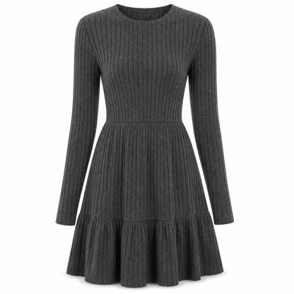 Women's Ribbed Ruffle Hem Midi Dress