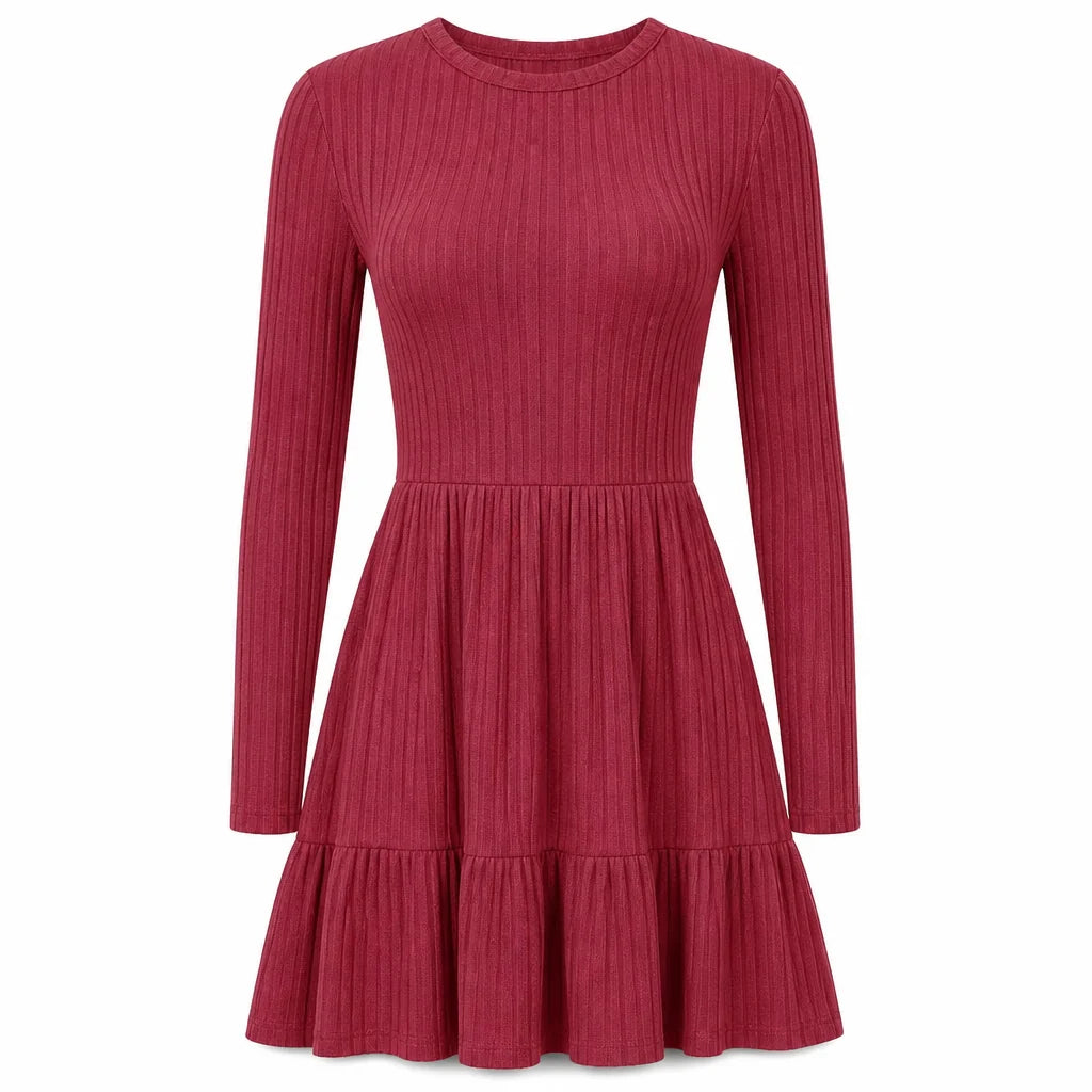 Women's Ribbed Ruffle Hem Midi Dress
