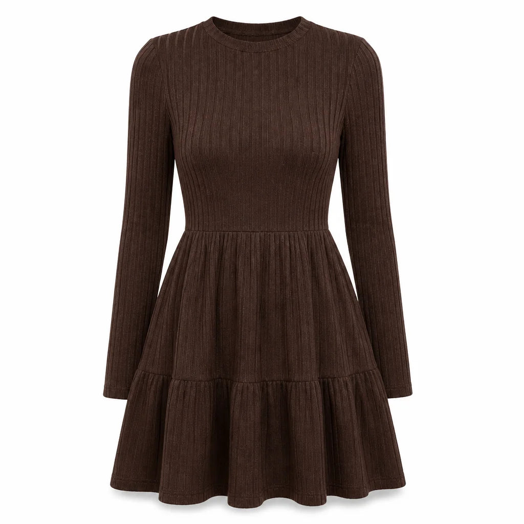 Women's Ribbed Ruffle Hem Midi Dress