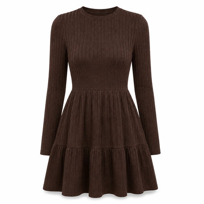 Women's Ribbed Ruffle Hem Midi Dress