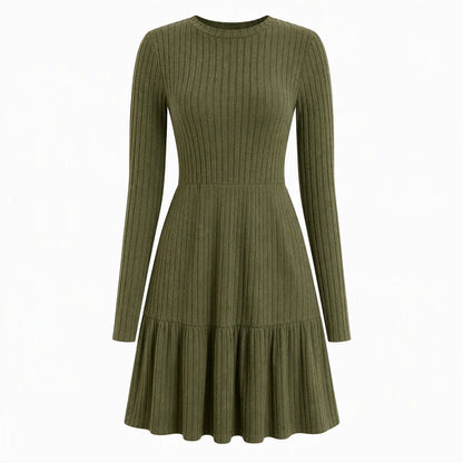 Women's Ribbed Ruffle Hem Midi Dress