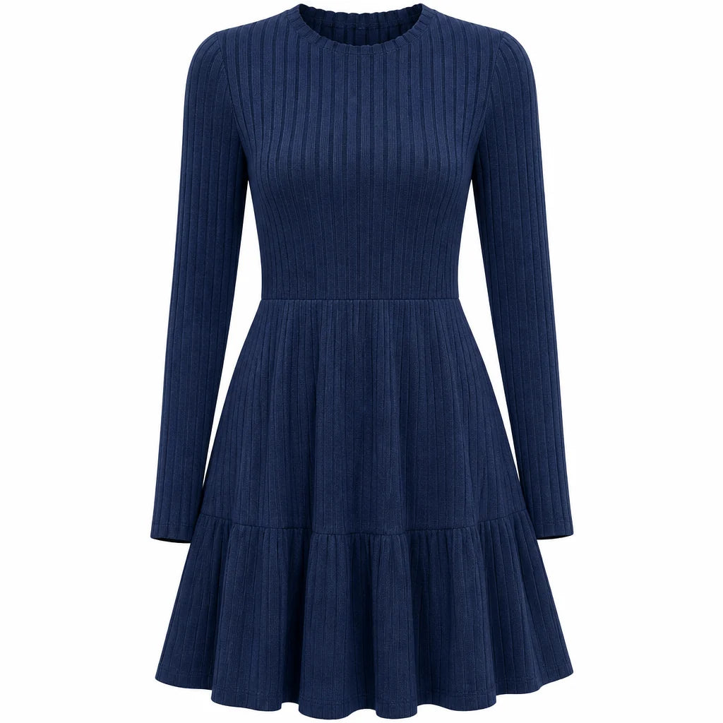Women's Ribbed Ruffle Hem Midi Dress