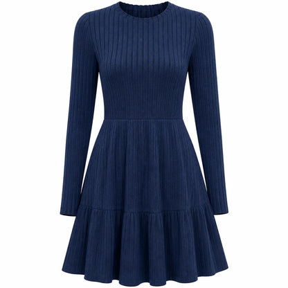 Women's Ribbed Ruffle Hem Midi Dress
