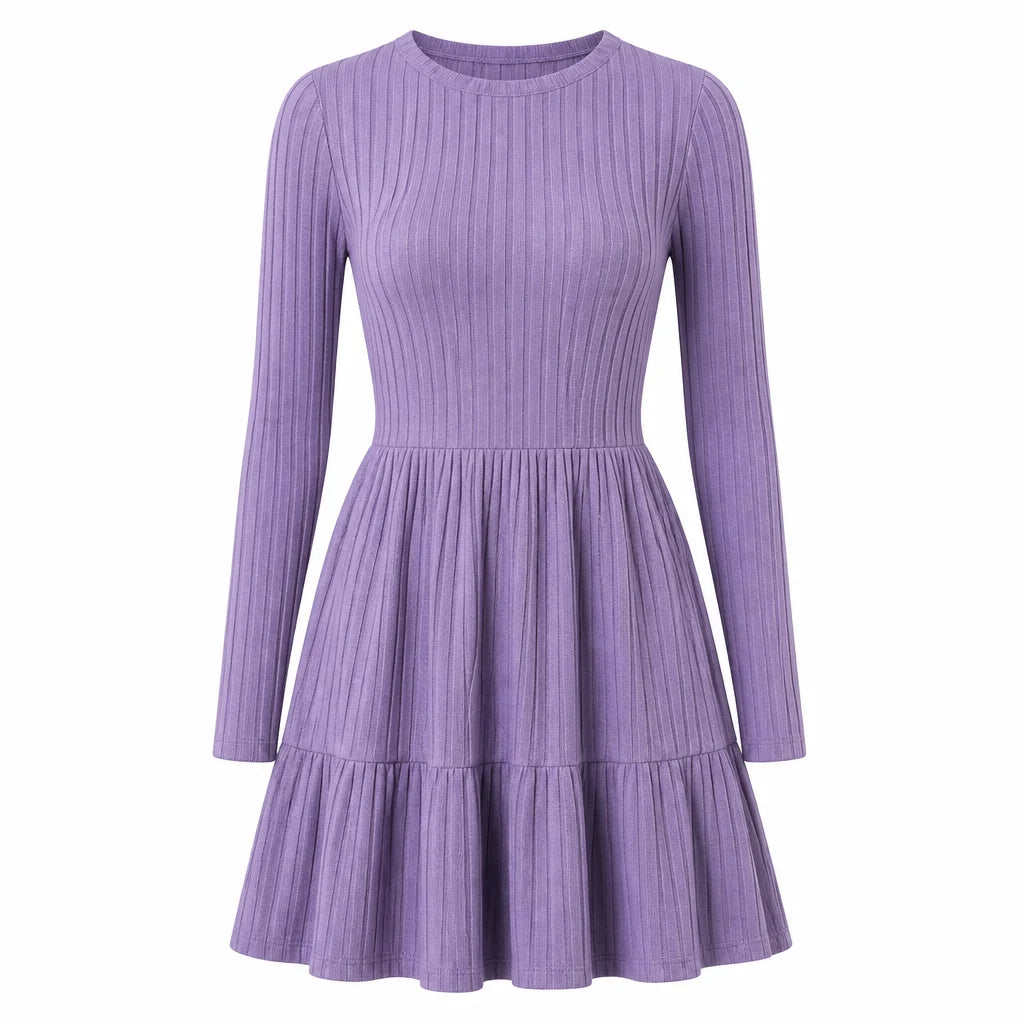 Women's Ribbed Ruffle Hem Midi Dress
