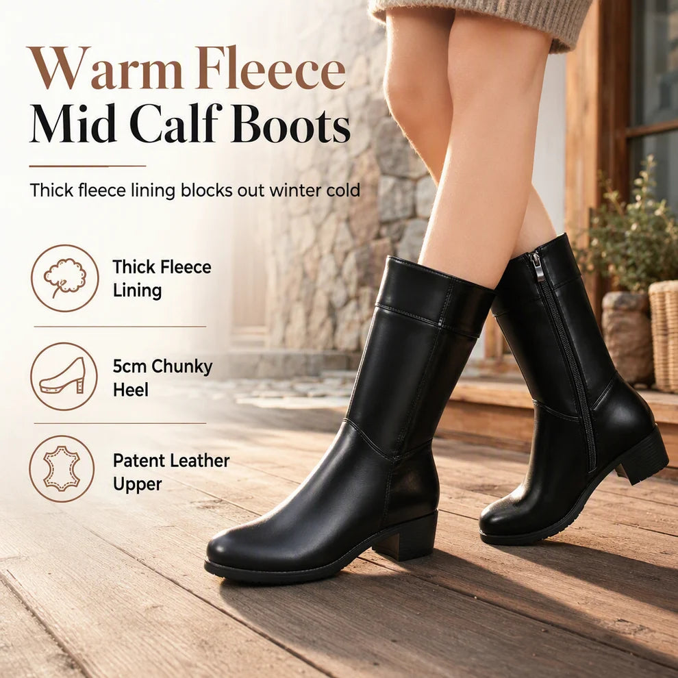 Women's Fleece-Lined Chunky Mid-Calf Boots