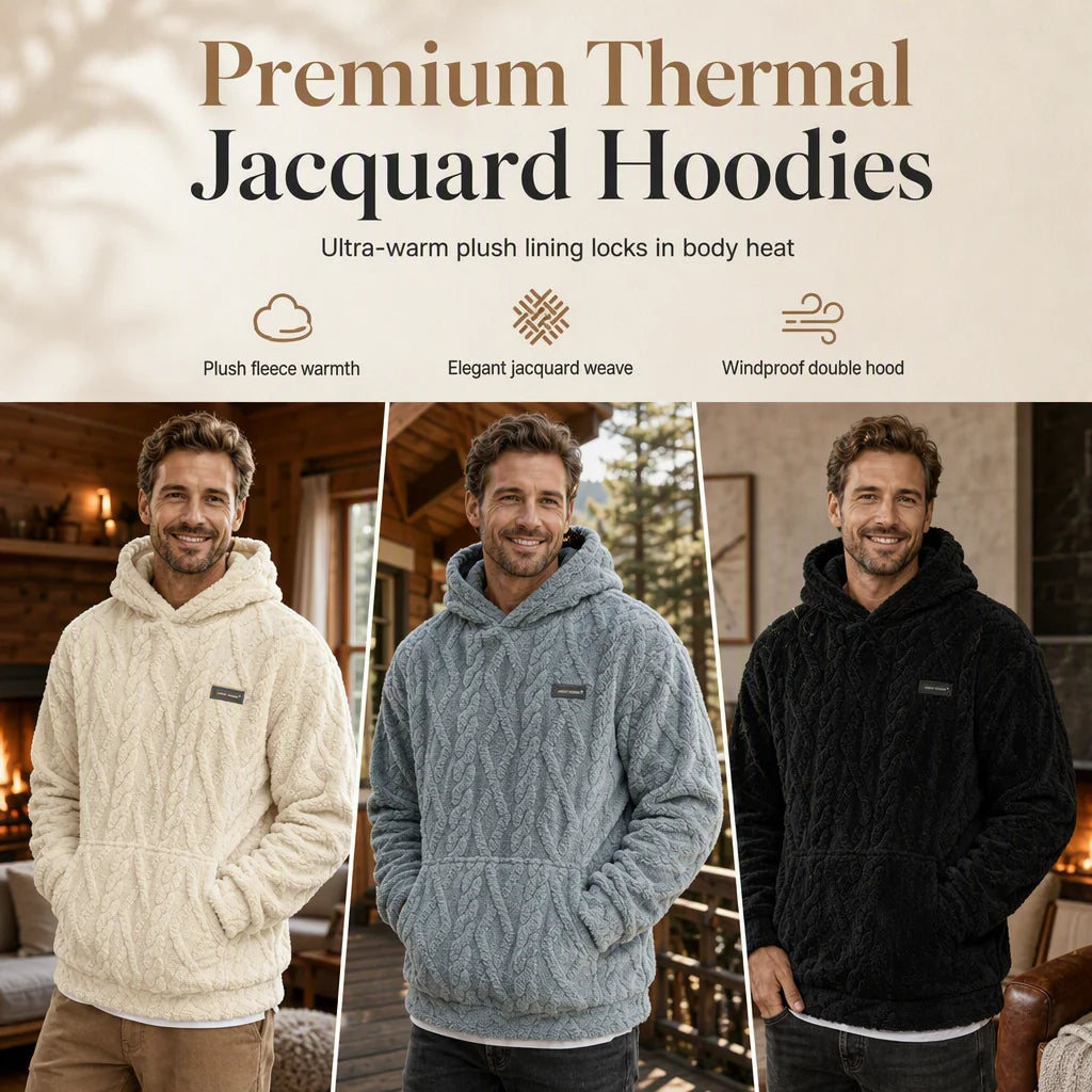 Men's Jacquard Fleece-Lined Hooded Jumper