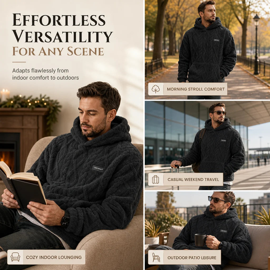 Men's Jacquard Fleece-Lined Hooded Jumper