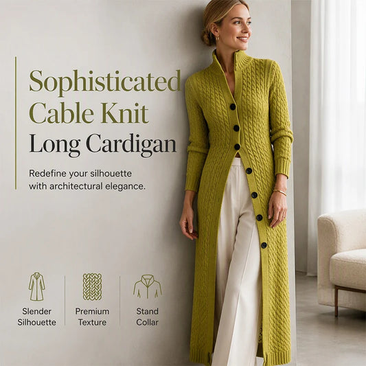 Women's Longline Cable Knit Button-Up Cardigan