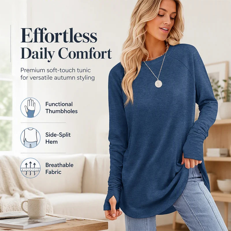 Women's Thumbhole Crew Neck Tunic Top